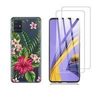 NOVAGO Compatible avec Samsung Galaxy A51 -Pack Complet- Coque Résistante Anti Choc avec Impression de qualité + 2 Films de Protection écran en Verre trempé Anti Explosion d'écran (Exotique)