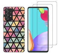 NOVAGO Compatible avec Samsung Galaxy A52 /A52 5G et A52S 5G - Coque arrière Transparente Résistante avec Motifs imprimés + 2 Films vitre Protection écran Verre trempé (Triangles)