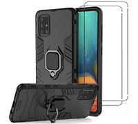 NOVAGO Compatible avec Samsung Galaxy A71 4G -Pack Complet- Coque Ultra Résistante Anti Choc avec Anneau Bague+ 2 Films de Protection écran en Verre trempé Transparent