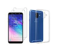 NOVAGO Compatible avec Samsung Galaxy A8 2018 - Pack Protection - Coque Arrière Transparente en Silicone TPU Gel Souple Solide Anti Choc + 2 Films Verre Trempé (Compatible Coque)
