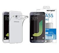 NOVAGO compatible avec Samsung Galaxy J3 2016 J320 -Pack 2 en 1-2 Films Écran en Verre trempé Ultra Solide et 1 Coque transparente Souple et Résistante Anti Choc(Films Plus Petits Que l'écran)