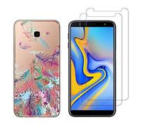 NOVAGO Compatible avec Samsung Galaxy J4 Plus/J4 +/J4 Core -Coque Souple Solide Anti Choc avec Impression + 2 Films Protection écran Verre trempé résistant (Plumes 2)