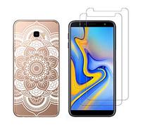 NOVAGO Compatible avec Samsung Galaxy J4 Plus/J4 +/J4 Core -Coque Souple Solide Anti Choc avec Impression + 2 Films Protection écran Verre trempé résistant (Rosace Blanche)