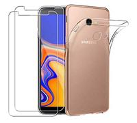 NOVAGO Compatible avec Samsung Galaxy J4 Plus/J4 +/J4 Core -Coque Souple Solide Anti Choc avec Impression + 2 Films Protection écran Verre trempé résistant (Transparent)