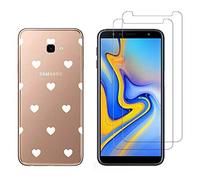 NOVAGO Compatible avec Samsung Galaxy J4 Plus/J4 +/J4 Core -Coque Souple Solide Anti Choc avec Impression + 2 Films Protection écran Verre trempé résistant (Coeur)