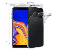 NOVAGO Compatible avec Samsung Galaxy J6 Plus 2018/J6+/J6 Prime/J610 - Pack Complet - Coque Résistante Transparente + 2 Films Protection écran Verre trempé (Transparent, Films Plus Petits Que l'écran)
