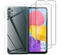NOVAGO Compatible avec Samsung Galaxy M13 4G - Pack Protection - Coque Arrière Transparente en Silicone TPU Gel Souple Solide Anti Choc + 2 Films Verre Trempé (Compatible Coque)
