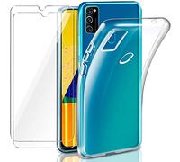 NOVAGO Compatible avec Samsung Galaxy M21 - Pack Complet Protection Intégrale - Coque Arrière Résistante Transparente en Silicone TPU + 2 Films de Protection écran en Verre Trempé (Compatible Coque)