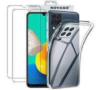 NOVAGO Compatible avec Samsung Galaxy M32 4G -Pack Complet- Coque Résistante Transparente + 2 Films Protection écran Verre trempé (Transparent, Compatible Coque)