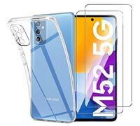 NOVAGO Compatible avec Samsung Galaxy M52 5G - Pack Complet Protection - Coque Arrière Résistante Transparente en Silicone TPU + 2 Films de Protection écran en Verre Trempé (Compatible Coque)