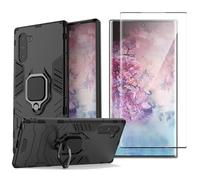 NOVAGO Compatible avec Samsung Galaxy Note 10- Pack Complet Coque Gel Solide Anti Choc + Film Protection écran en Verre trempé incurvé résistant (Coque+Film, Noir)