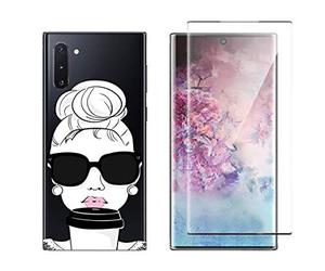 NOVAGO Compatible avec Samsung Galaxy Note 10- Pack Complet Coque Gel Solide Anti Choc + Film Protection écran en Verre trempé incurvé résistant (Coque+Film, Fille)