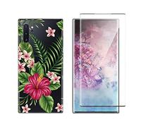 NOVAGO Compatible avec Samsung Galaxy Note 10 Plus- Pack Complet Coque Gel Solide Anti Choc + Film Protection écran en Verre trempé incurvé résistant (Coque+Film, Exotique)