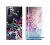 NOVAGO Compatible avec Samsung Galaxy Note 10 Plus- Pack Complet Coque Gel Solide Anti Choc + Film Protection écran en Verre trempé incurvé résistant (Coque+Film, Plumes)