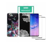 NOVAGO Compatible avec Samsung Galaxy S10 - Pack Complet 4 en 1-2 Coques Gel Souple Antichoc et 2 Films Protection Écran Verre Trempé Incurvé 9H