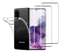 NOVAGO Compatible avec Samsung Galaxy S20 Plus - Pack Complet (Films + Coque) de 2 Films Protection écran Verre trempé 3D incurvé+ 1 Coque arrière résistante (Transparent)…