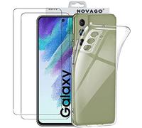 NOVAGO Compatible avec Samsung Galaxy S21 FE 5G - Pack Protection - Coque Arrière Transparente en Silicone TPU + 2 Films de Protection écran en Verre Trempé (Transparent, Compatible Coque)