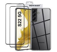NOVAGO Compatible avec Samsung Galaxy S22 5G - Pack Complet- Coque Résistante Transparente + 2 Films vitre Protection écran Verre trempé
