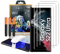 NOVAGO Compatible avec Samsung Galaxy S22 Ultra 5G - 3 Films vitre protection écran en verre trempé incurvé résistant avec colle et mini lampe fournie