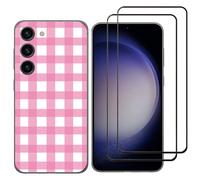 NOVAGO Compatible avec Samsung Galaxy S23+ 5G/S23 Plus 5G -Pack Complet- Coque Résistante Transparente avec Motif Fantaisie imprimé + 2 Films Protection vitre écran Verre trempé (Rose Carre)