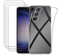 NOVAGO Compatible avec Samsung Galaxy S23 FE 5G - Pack Protection - Coque Arrière Transparente en Silicone TPU + 3 Films de Protection écran en Verre Trempé (Transparent, Compatible Coque)