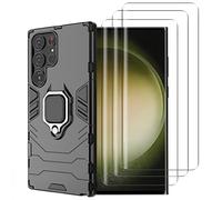 NOVAGO Compatible avec Samsung Galaxy S23 Ultra 5G - Coque magnétique Résistante avec Anneau béquille Anti Chute + 3 Films Protection écran vitre Verre trempé incurvé