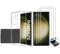 NOVAGO Compatible avec Samsung Galaxy S23 Ultra 5G -Pack Complet- Coque Souple Ultra Résistante + 3 Films Protection écran vitre Verre trempé 3D incurvé avec colle fournie (Transparent)