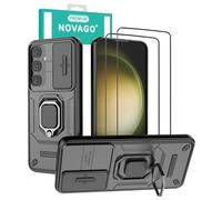 NOVAGO Compatible avec Samsung Galaxy S24 Plus / S24+ 5G - Pack Protection - Coque Arrière avec Anneau Bague Support Solide Anti Choc + 2 Films Verre Trempé 9H 0.33mm