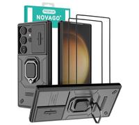 NOVAGO Compatible avec Samsung Galaxy S24 Ultra 5G - Pack Protection - Coque Arrière avec Anneau Bague Support Solide Anti Choc + 2 Films Verre Trempé 9H 0.33mm