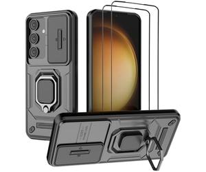 NOVAGO Compatible avec Samsung Galaxy S25 5G - Pack Complet - Coque Résistante avec Anneau Bague Anti Chute + 2 Films vitre Protection écran en Verre trempé