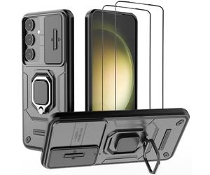 NOVAGO Compatible avec Samsung Galaxy S25 Plus 5G/ Samsung Galaxy S25+ 5G - Pack Complet - Coque Résistante avec Anneau Bague Anti Chute + 2 Films vitre Protection écran en Verre trempé