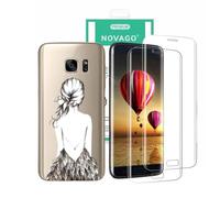 NOVAGO Compatible avec Samsung Galaxy S7 Edge - Pack 3 en 1 - Coque Souple Antichoc et Lot de 2 Films Protection Écran Verre Trempé Incurvé 3D (Dos)