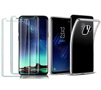 NOVAGO Compatible avec Samsung Galaxy S9 Plus - Pack 3 en 1 Coque Souple et Transparente + 2 Films Protection écran Verre trempé résistants Anti Casse écran (Films Plus Petits Que l'écran)