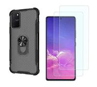 NOVAGO Compatible avec Samsung S10 Lite 2020-Pack Complet- Coque de Protection Résistante avec Anneau Bague Anti Chute + 2 Films de Protection écran en Verre trempé (Noir Rigide)