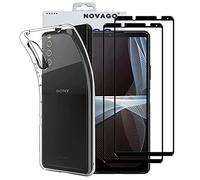 NOVAGO Compatible avec Sony Xperia 10 III - Coque Transparente Souple Antichoc + 2 Films Écran Verre Trempé (Bords Noirs)