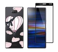 NOVAGO Compatible avec Sony Xperia 10-Pack Complet Coque Transparente Résistante Anti Choc avec Impression + 1 Film Protection écran en Verre trempé 3D incurvé (Coque+Film, Ballon)