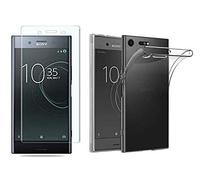 NOVAGO Compatible avec Sony Xperia XZ Premium - Pack 2 en 1 - Coque Arrière Transparente Souple Anti Choc + 1 Film de Protection Écran en Verre Trempé 3D Incurvé (Couverture Totale)
