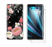 NOVAGO Compatible avec Sony Xperia XZ3-Pack 3 en 1 Coque Souple et Solide Transparente + 2 Films Protection écran Verre trempé résistants -Grosse Fleur