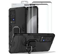 NOVAGO Compatible avec Vivo X60 Pro 5G -Pack Complet- Coque Résistante Anti Choc avec Anneau Bague Anti Chute/béquille + 2 Films de Protection écran en Verre trempé 3D incurvé(Noir)