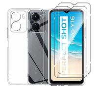 NOVAGO Compatible avec Vivo Y16 - Pack Protection - Coque Arrière Transparente en Silicone TPU + 2 Films de Protection écran en Verre Trempé (Transparent, Compatible Coque)