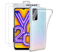 NOVAGO Compatible avec Vivo Y20S / Vivo Y11S - Pack Protection - Coque Arrière Transparente en Silicone TPU + 2 Films de Protection écran en Verre Trempé (Transparent, Compatible Coque)