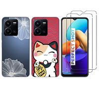 NOVAGO Compatible avec Vivo Y22s / Vivo Y35 4G -Pack Complet- 2 Coque arrière Transparente Résistante avec Motifs imprimés + 2 Film vitre Protection écran Verre trempé
