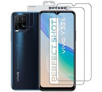 NOVAGO compatible avec Vivo Y33S et Vivo Y21 et Vivo Y21S - Pack de 4 films en verre trempé résistant anti choc et anti explosion, deux verres pour écran et deux verres pour objectif