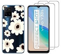 NOVAGO Compatible avec Vivo Y33S / Vivo Y21/ Vivo Y21S -Pack Complet- Coque Résistante Transparente avec Motif imprimé+ 2 Films vitre Protection écran Verre trempé (Fleurs)