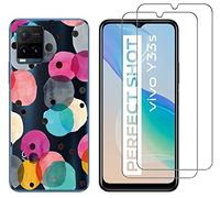 NOVAGO Compatible avec Vivo Y33S / Vivo Y21/ Vivo Y21S -Pack Complet- Coque Résistante Transparente avec Motif imprimé+ 2 Films Protection écran vitre Verre trempé (Ronds)
