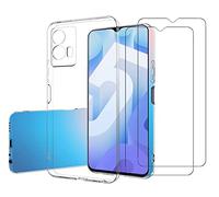 NOVAGO Compatible avec Vivo Y55 5G -Pack Complet- Coque Résistante Transparente + 2 Films Protection écran Verre trempé (Transparent):