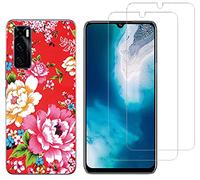 NOVAGO Compatible avec Vivo Y70 - Pack Complet- Coque Ultra Résistante Anti Chute + 2 Films de Protection écran en Verre trempé (Fleur Rouge)