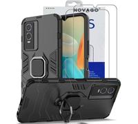 NOVAGO - Compatible avec Vivo Y76 5G - Pack Complet : Coque Résistante avec Anneau Anti-Chute + 2 Films de Protection Écran en Verre Trempé 9H 0,33 mm (Anneau Noir)