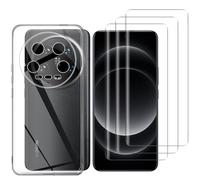 NOVAGO Compatible avec Xiaomi 14 Ultra 5G - Pack Complet- Coque Souple transparente Résistante + 3 Films Protection écran vitre Verre trempé 3D incurvé avec colle fournie (Transparent)