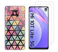 NOVAGO Compatible avec Xiaomi Mi 10T Lite 5G-Pack Complet- Coque de Protection Résistante + 2 Films de Protection écran en Verre trempé (Triangles)